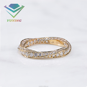 แหวนคู่รักแบบกำหนดเอง วงแหวนโมเบียส 0.5-2 กะรัต ทองคำแท้ 10k/14k พร้อมใบรับรอง IGI เพชรเพาะเลี้ยงในห้องปฏิบัติการ CVD/HPHT ประดับเพชรเต็มวง แหวนหมั้นและแต่งงาน - Product Image 1