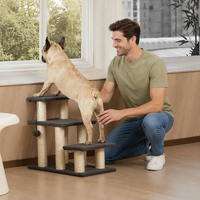 Escalier pour chiens et chats, griffoir en bois durable et satiné, antidérapant, montage facile, supporte 150 lb, 3/4 marches pour usage intérieur