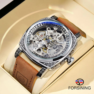 Montre mécanique automatique rétro squelette pour homme Forsining, luxe, gravure, étanche, cuir véritable, cadeau pour homme - Product Image 3