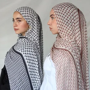 2024新款巴勒斯坦头巾围巾印花雪纺头巾巴勒斯坦keffiyah围巾头巾穆斯林头巾kufiya女士披肩