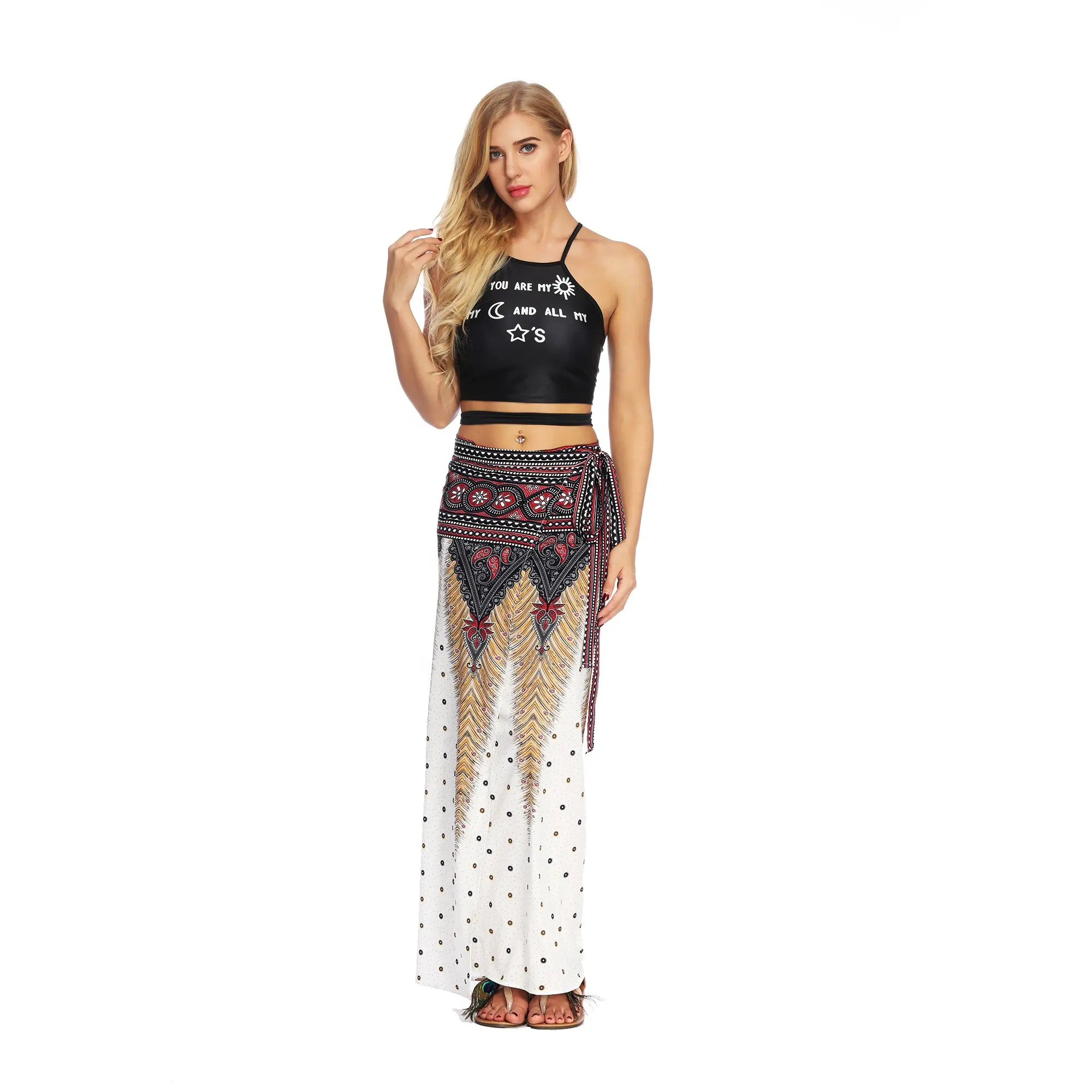 Женская длинная юбка в стиле хиппи, Цыганское Платье, кружевная цельная юбка