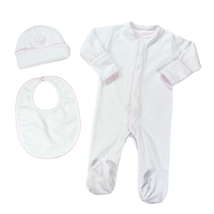 Ropa de Recién Nacido, Mono con Monograma, 100% Algodón Blanco, Ribete Picot, Traje para Llegada del Bebé, Regalo Suave para Baby Shower - Product Image 1