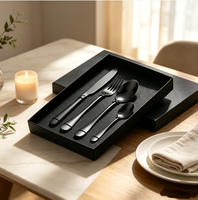 Ensemble de couverts 4 pièces moderne en acier inoxydable 410 noir PVD, finition mate, coffret cadeau mariage, résistant aux rayures, pour hôtel