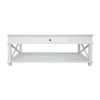 Table basse en bois massif de style moderne du milieu du siècle avec rangement et design côtier pour salon