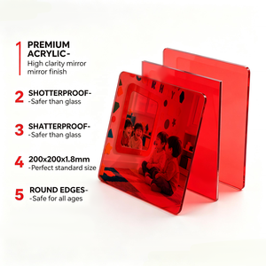 Wholesale 1.8mm Thick Red <b>Acrylic</b> <b>Mirror</b> Sheet 200x200mm Square Glossy <b>Acrylic</b> <b>Mirror</b> Panel for DIY Craft & Signage Material - Product Image 2