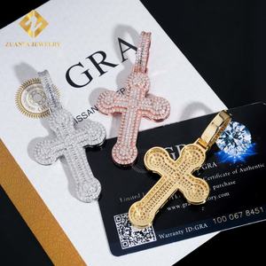 Listo para Enviar, Colgante de Cruz de Lujo con Incrustaciones de Diamantes, Plata Maciza con Diamante Moissanita, Colgante Hip Hop - Product Image 3