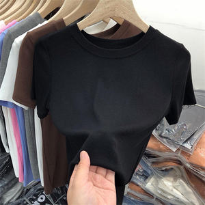 T-shirt <span class=keywords><strong>Basic</strong></span> <span class=keywords><strong>donna</strong></span> abbigliamento estivo manica corta tinta unita - Product Image 3