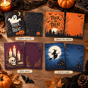 Biglietti d'auguri di Halloween con stampa fronte-retro: Carte con zucca, fantasma, scheletro, strega e 'Trick or Treat' per regali e decorazioni di Halloween - Product Image 5