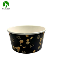 Série de bols ronds KR 165 - Bols en papier kraft écologique avec motif imprimé feuille d'érable pour l'emballage alimentaire