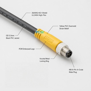 Kabel Trigger Kamera Industri M8 6-Pin A-Code Male ke Flying Lead 26AWG Kabel Fleksibel Tinggi Berpelindung Kompatibel Basler Boost ACE - Product Image 2