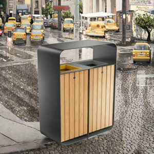 سلة نفايات خارجية من الخشب المركب المعاد تدويره مع دواسة، حاوية قمامة كبيرة بسعة 12-40 لتر للاستخدام الداخلي والخارجي، مصنوعة من الفولاذ والبي في سي والحديد والبلاستيك - Product Image 3