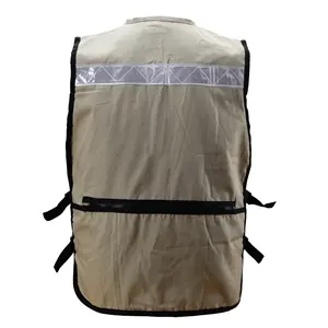 Colete de segurança ajustável para pesca/caminhadas/caminhada de algodão, roupa de trabalho com vários bolsos, chaleco seguro ajustável e respirável de alta visibilidade