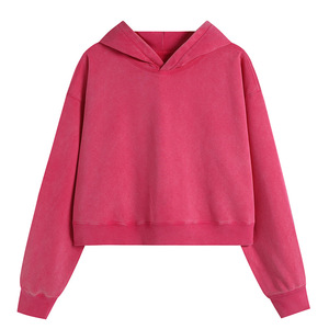 Cross-Border European and American <strong>Women's</strong> Clothing Hooded Crop Top Short Sweatshirt Summer Loose Oversize 100% Cotton <strong>Fleece</strong> - Product Image 3