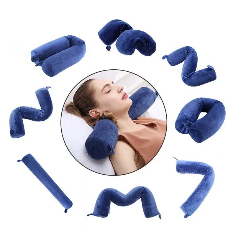 Almohada de cuello para el hogar de viaje, cojín de descanso de soporte Cervical de cabeza portátil Twist almohada de rollo de espuma de memoria flexible ajustable