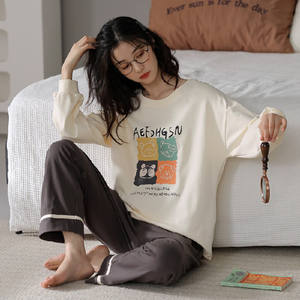 Gran oferta, ropa de dormir larga de estilo coreano, trajes de noche para mujer, cintura elástica, Baju Tidur, <span class=keywords><strong>pijama</strong></span> de otoño, ropa de casa para mujer - Product Image 3