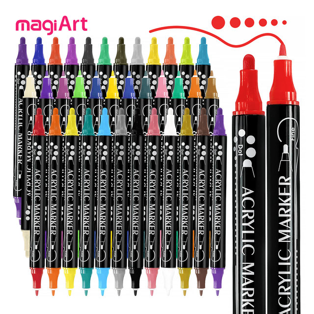 Factory Bulk Acrylic Paint Pen Non Toxic Water Based Permanent Dual Tip Acrylic Marker with Dot & Fine Tip Art Painting Supplier