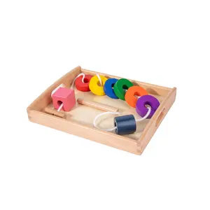 Arte Montessori Baby giocattoli educativi Montessori in legno allacciatura con vassoio giocattoli per abilità pratiche per bambini