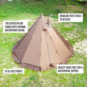 חם אוהל עם תנור שקע Bushcraft מקלט 4 ~ 6 אדם 4 עונה Tipi למשפחה קמפינג ציד דיג עמיד למים רוח הוכחה