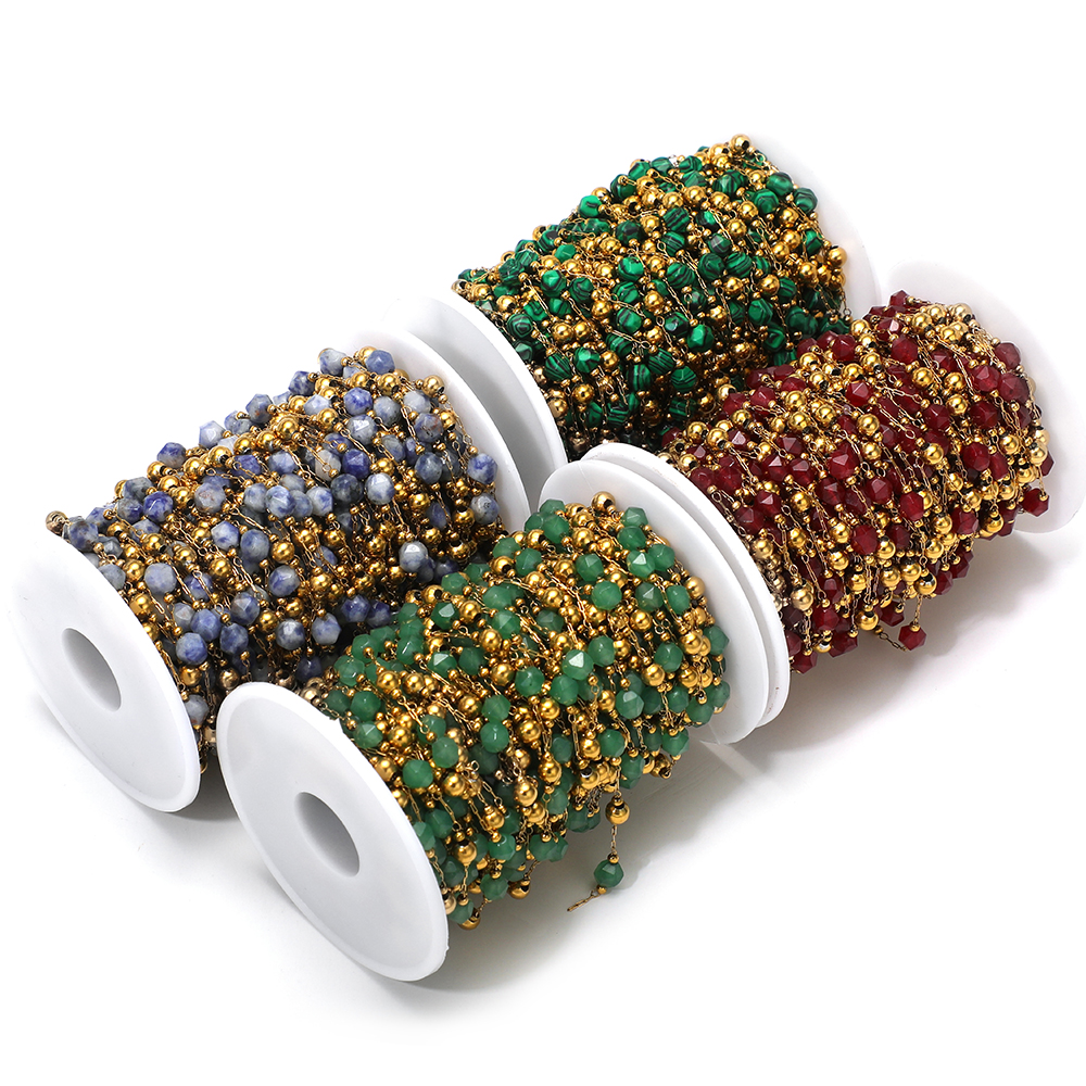 Popular Designs Stainless Steel Gold Plated Stone Bead Link Chains for Handmade Necklace Bracelet Making