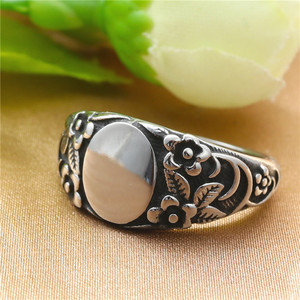 European American Style <b>Titanium</b> Steel Plant Flower <b>Ring</b> Retro Silver Women's Fashion Jewelry Gift Bezel Setting - Product Image 2