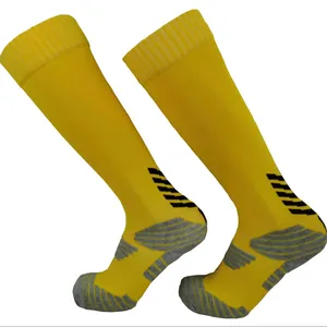 Chaussettes hautes unisexes à logo aux couleurs personnalisées Chaussettes de sport à pression respirantes jaunes antidérapantes