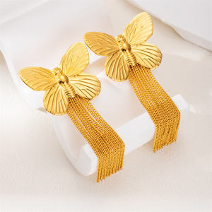 أقراط نسائية كبيرة على شكل فراشة من الفولاذ المقاوم للصدأ مع شراشيب، إكسسوارات مقاومة للماء، مجوهرات أنيقة للنساء - Product Image 5