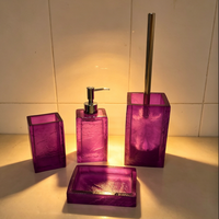 Ensemble d'accessoires de salle de bain en résine transparente violette de luxe, 4 pièces : distributeur de savon, porte-brosse à dents, porte-savon, porte-brosse de toilette