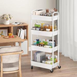 Wheeled 5-layer <b>Folding</b> Detachable Design Plastic Trolley Modern High Precision Toilet Storage Rack Living Room Mobile Snack - Product Image 3