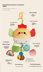 Jouets musicaux suspendus pour siège auto et berceau de bébé, 0-24 mois, jouet éducatif sensoriel en peluche douce, cadeaux pour nouveau-nés, crabe, poussin, cheval - Product Image 2