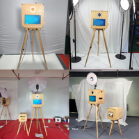 Mesin Photo Booth Pernikahan Kayu Layar Sentuh 15,6 Inci Kompatibel Printer DSLR, Sewa Booth Acara Pesta Retro
