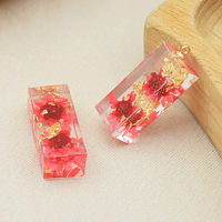 Pendentif de collier créatif en résine DIY, long et rectangulaire, avec fleurs séchées et perles, accessoires pour bijoux à la colle chaude