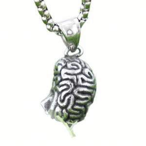 Collar con Colgante de Cerebro de Acero Inoxidable, Diseño Cerebral Texturizado en Tono Plateado, Estilo Gótico Urbano para Hombre, Joyería de Moda - Product Image 5