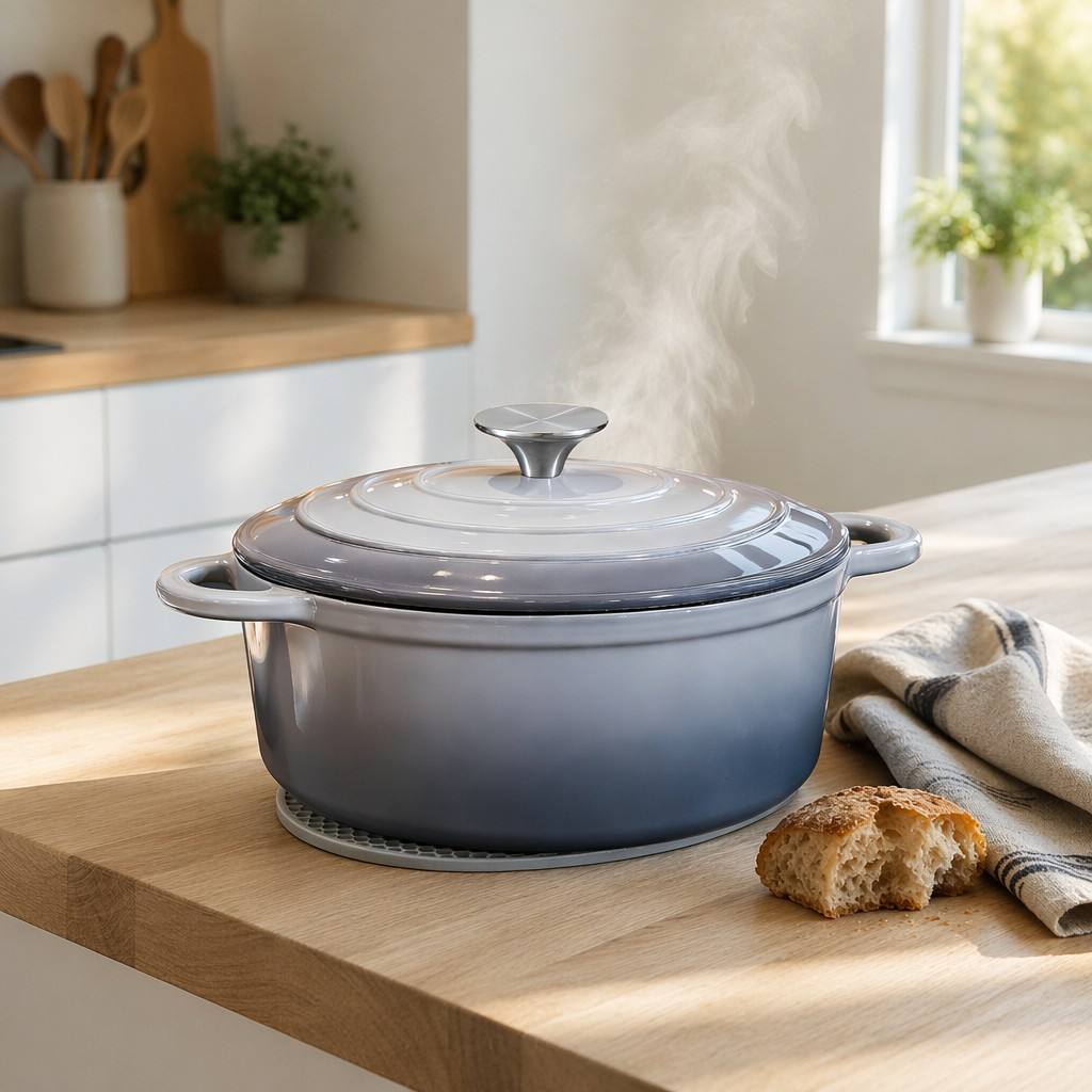 EliteChef Grey Enamel Cast Iron Dutch Oven – Non-Stick Stew Pot with Stainless Steel Knob - View 2