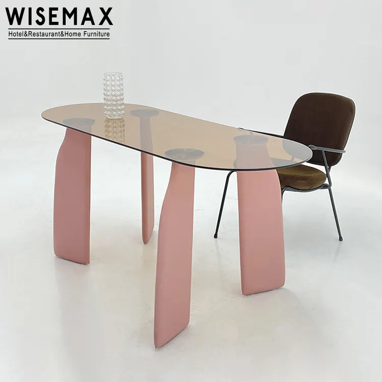 WISEMAX-mesa de comedor de vidrio templado para restaurante, muebles modernos y contemporáneos con patas de tela
