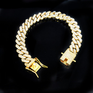 Kalung dan gelang rantai Cuban Link berlapis emas dengan zircon dan kristal, desain geometris Miami bertabur rhinestones untuk pria. - Product Image 3