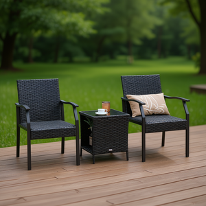 เบาะโฟมแห้งเร็ว ชุดเก้าอี้หวาย 3 ชิ้น เฟอร์นิเจอร์กลางแจ้ง ดีไซน์ร่วมสมัย สไตล์โมเดิร์น ที่นั่ง 2 คน - Product Image 2