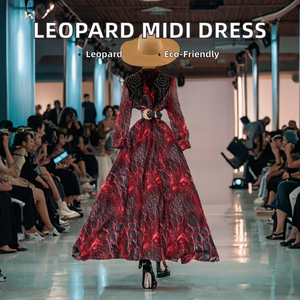 Abito Casual da donna in stile Midi primavera con tunica a scollo a V con stampa leopardata e ricamato con paillettes traspirante in pizzo - Product Image 2