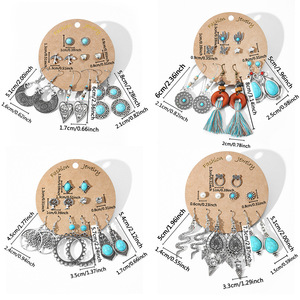 Bohemian Fashion <b>Silver</b> Plated <b>Drop</b> <b>Earrings</b> With Turquoise Inlay For Women Everyday Wear Tassel Design Jewelry Set - Product Image 5