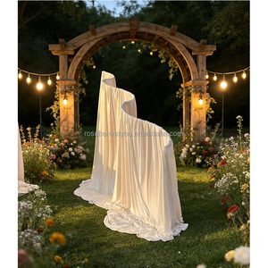 Struttura per Sfondo Matrimoniale Personalizzata da Esterno, Parete Drappeggiata, Idee per Sfondi Nuziali, Supporto per Sfondo Nuziale Curvo a Onda, Arco in Metallo - Product Image 4