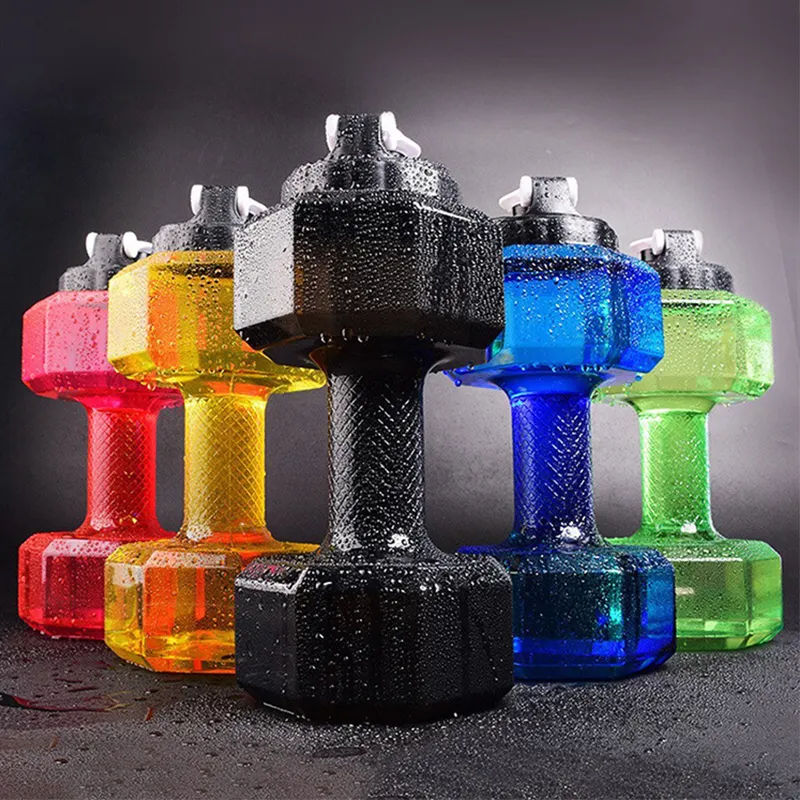 Capacidad opcional Gimnasio 2.2L Hervidor Ecológico de plástico Forma de mancuerna fitness impermeable Botella de agua multicolor con lo personalizado