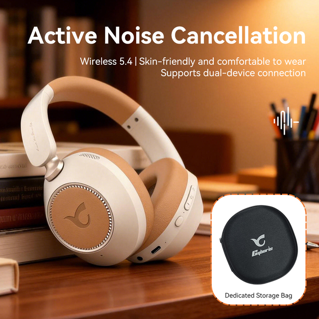 C808, Wireless Headphone with Active Noise Cancellation, ANC Headphones HiFi Stereo Deep Bass with Case for Workout/Office/Home