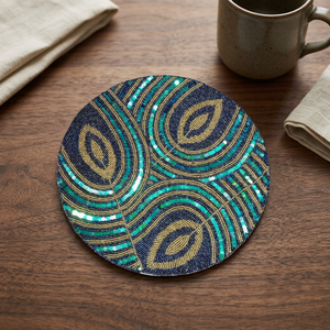 Handmade 14-Inch Glass <b>Beaded</b> Table <b>Coaster</b> Elegant Stylish Green Bead Mat Pad for Home Furnishing Dining Table Decor - Product Image 4