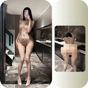Nouvelle collection 2025 : Bodystocking sexy à nœud décoratif, col en V, résille ajourée, une pièce, pour performance scénique sensuelle - Product Image 4