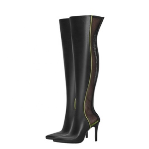 Botas Altas de Verano para Mujer, Talla Grande 46, de Malla y Cuero con Parches, Punta Puntiaguda, Estilo Stiletto - Product Image 5