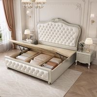 Lit de maîtresse double 1,8 m style princesse française, en bois massif, rembourré en cuir, avec coffre de rangement haut, démontable, style américain