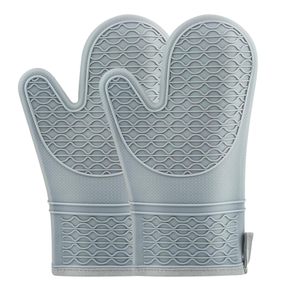 Wholesale High Temperature Resistant Food Grade <b>Silicone</b> Dotted Anti-Scalding Oven Mitts Long Canvas Cotton <b>Gloves</b> for Baking - Product Image 1