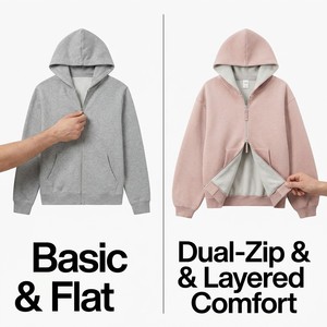 <span class=keywords><strong>Sudadera</strong></span> con capucha y cremallera bidireccional para hombre, <span class=keywords><strong>de</strong></span> corte holgado y peso pesado, con forro en contraste, estilo streetwear minimalista, top oversize - Product Image 3