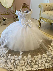 2024 nuovo vestito <span class=keywords><strong>bianco</strong></span> della ragazza del fiore della ragazza vestito trascinante della ragazza del pianoforte <span class=keywords><strong>Costume</strong></span> di compleanno per il vestito di Tulle di nozze Tutu - Product Image 2