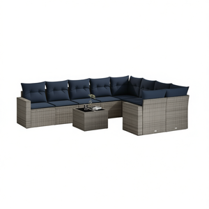 Ensemble de canapés de patio en polyrotin gris avec coussins, 10 places, mobilier de jardin extérieur, design contemporain - Product Image 1