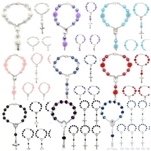 Bracelet chapelet en perles de verre blanches de 8 mm avec croix, style religieux catholique pour couple, chaîne décorative - Product Image 1